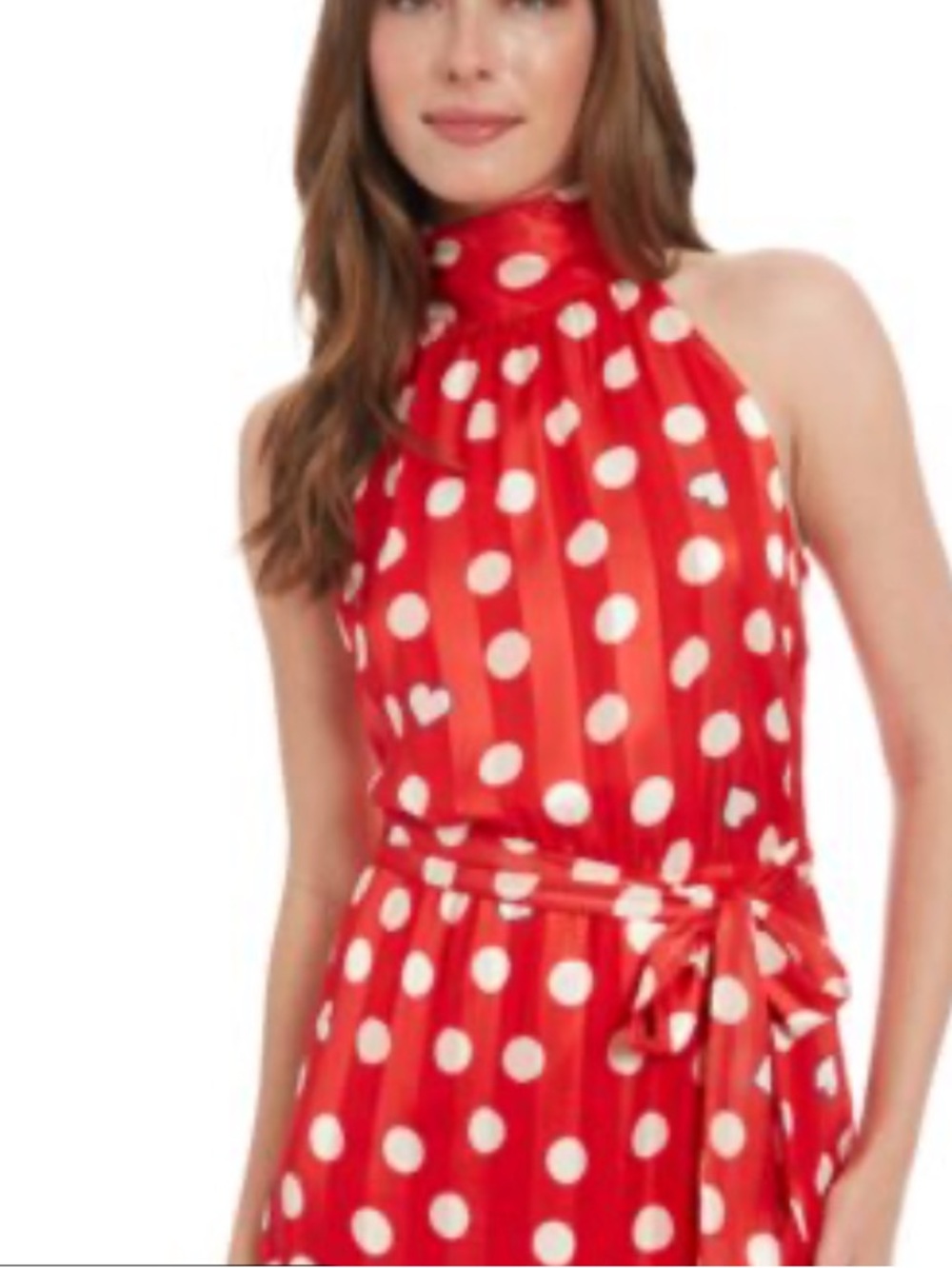 LONDON TIMES Red and White Polka Dot Sleeveless Satin Ruffled Hem Dress 16 NWT - Picture 4 of 12